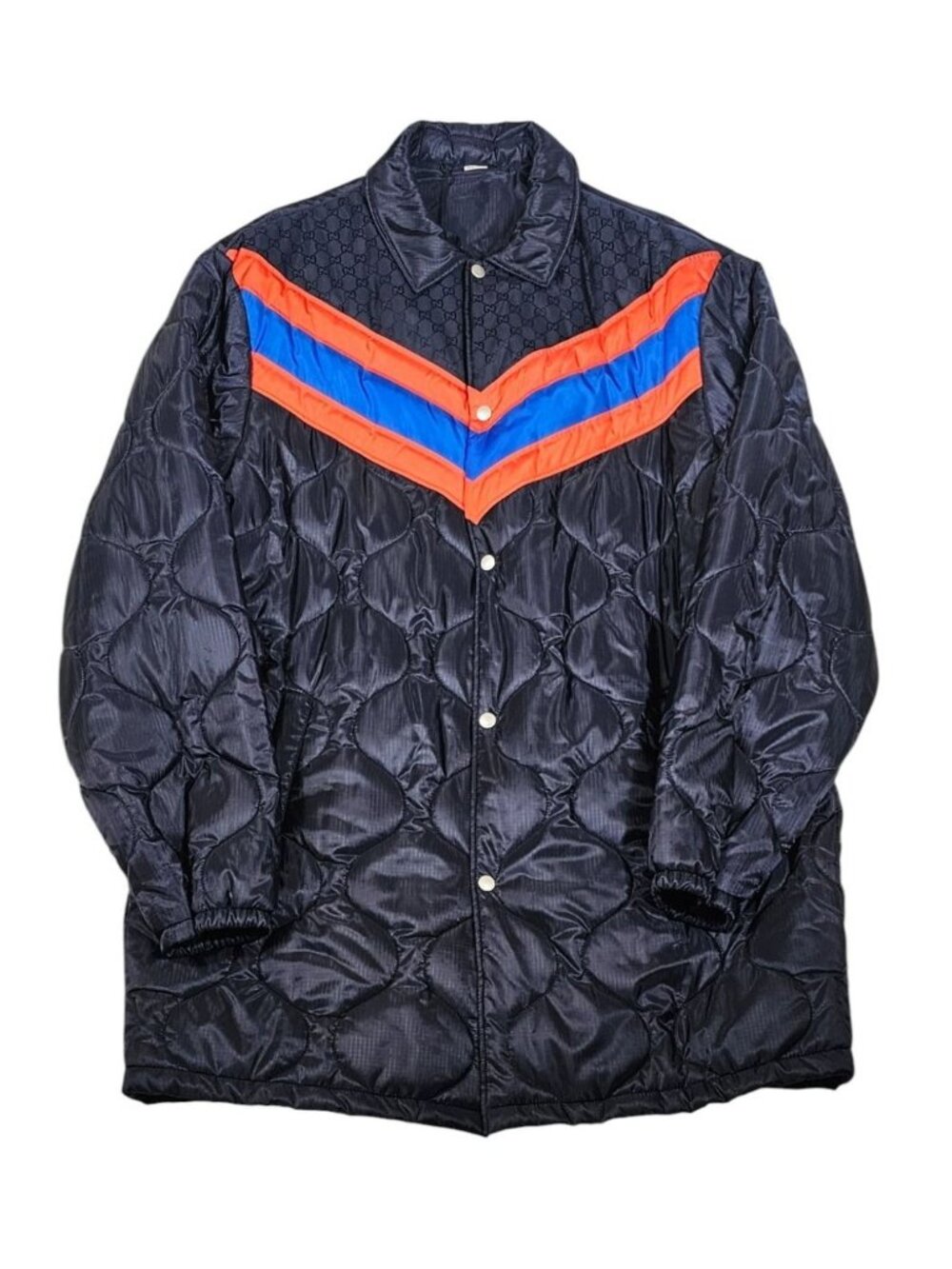 Gucci Men Size 52 Quilted Jacket Navy Blue Red Chevron Stripe NWT XL